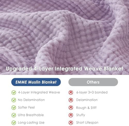 EMME Muslin Blankets for Adults Throw Blanket for Couch Breathable Gauze Soft Lightweight Airy Lavender Throw 50"x60"