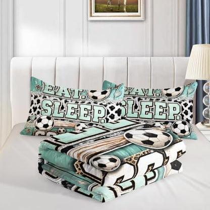 BSNTHO Soccer King Size, Comforter Set Leopard Print Kids Comforter 3Pcs