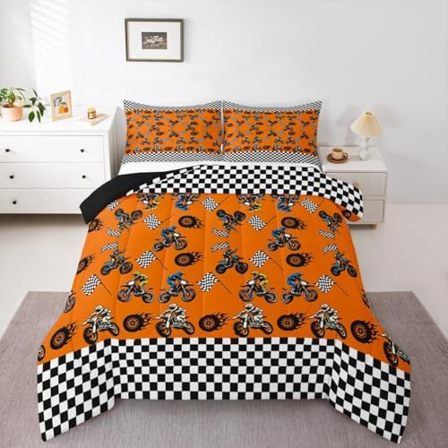 Feelyou Dirt Bike Comforter Set Twin Size Extreme Sports Bedding Set
