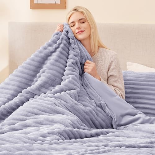 EXQ Home Fluffy Comforter Set Queen Size,3 Pieces Bed Set,Purple