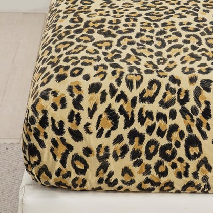 DAUAOTO Full Size Printed Sheets Set, 100% Cotton Bedding Sets, Up to 14" Deep Mattress, Modern Pattern Bedlinen Set, Leopard Yellow