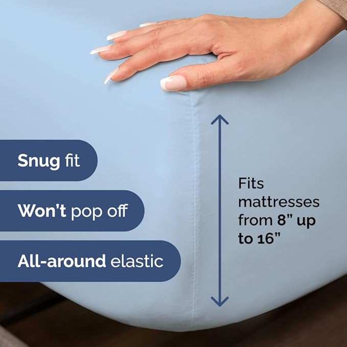 Bulk Case Pack of 12 Sheet Sets - (12) Complete Cal King Size Sheet Sets w/ Deep Pockets - Wholesale Bulk Bedding for Hotels, Spas & Airbnbs - Breathable, Soft & Wrinkle Free - (Cal King, Sky Blue)