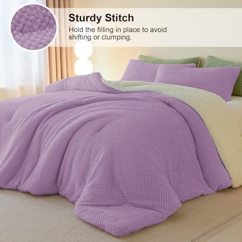 LLanCL 3D Jacquard Design Comforter Set, Ultra-Soft Warm Twin Size Sherpa Fur Plush 2-Pieces Sets Luxury Cozy Bedding with 1 Pillowcase (68"x90", Lavender Purple)