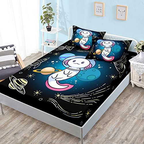 HOSIMA Axolotl Bedding Sets Full for Kids,1 Fitted Sheet+2 Pillowcases.