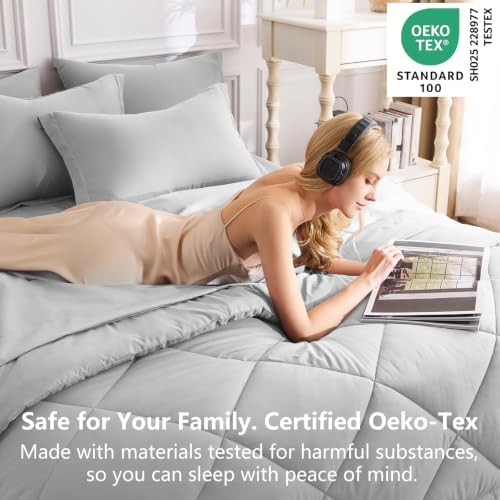 CozyLux Oversized Queen Comforter Set 98"x98", 7 Piece, Light Grey