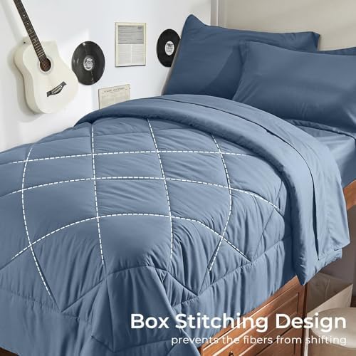HEVUMYI 5-Piece Twin Comforter Set, Dusty Blue Bed in a Bag