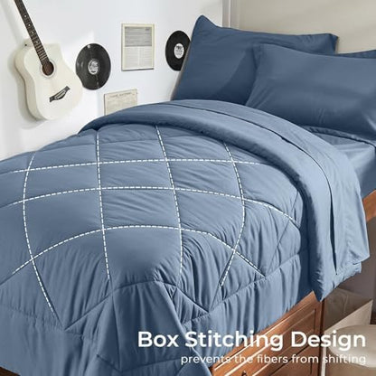 HEVUMYI 5-Piece Twin XL Comforter Set, Dusty Blue Bed in a Bag