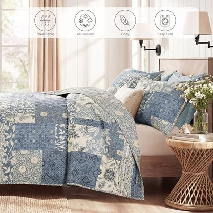 California King Quilt Set-3 Pieces Soft Bedding Floral Patchwork Coverlet