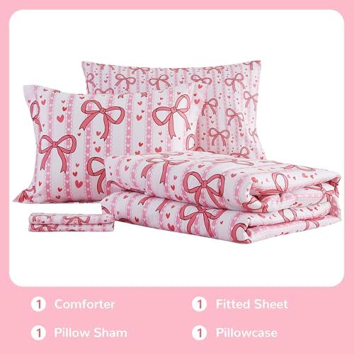 Viviland Kids Twin Bedding Sets, Girls Comforter, Bowknot
