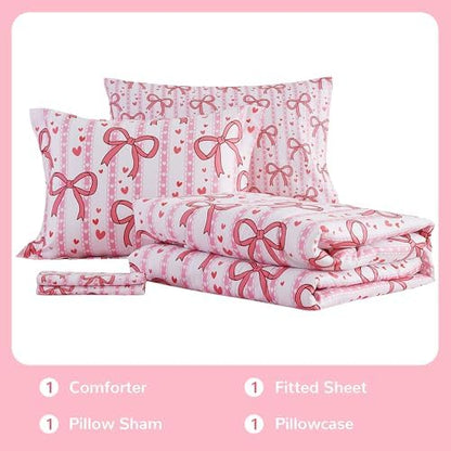Viviland Kids Twin Bedding Sets, Girls Comforter, Bowknot