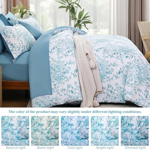 King Size Comforter Set 8 Pieces Aqua Floral Bed in a Bag Comforter Sets