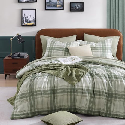 Plaid Full Comforter Set Green 7 Pieces Bed in a Bag for Boys Girls Teen