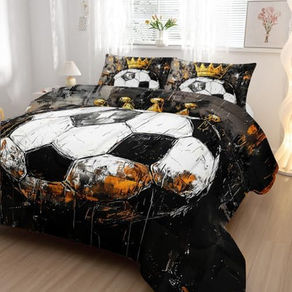 Nttopship Soccer Comforter Set Queen Size,Soccer Sport Print Bedding Set 3 Pcs Bed in A Bag for Youth and Adults,Soft Microfiber All Season Football Printed Themed Bedroom with 2 Pillowcases