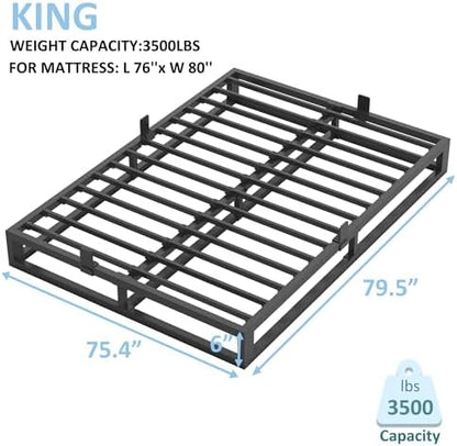 Bilily 6 Inch King Bed Frame with Steel Slat Support,Low Profile King Metal Platform Bed Frame Support Mattress Foundation,Heavy Duty,No Box Spring Needed,Easy Assembly,Noise Free