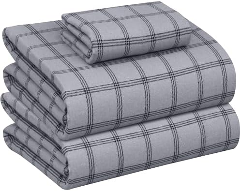 RUVANTI Flannel Sheets Twin XL Size - 100% Cotton Double Brushed Twin XL Sheet Sets, Deep Pockets 16 Inches, All Seasons Breathable & Extra Soft Bed Sheets, Warm & Cozy, 3 Piece, Open Grid Check