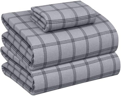 RUVANTI Flannel Sheets Twin XL Size - 100% Cotton Double Brushed Twin XL Sheet Sets, Deep Pockets 16 Inches, All Seasons Breathable & Extra Soft Bed Sheets, Warm & Cozy, 3 Piece, Open Grid Check