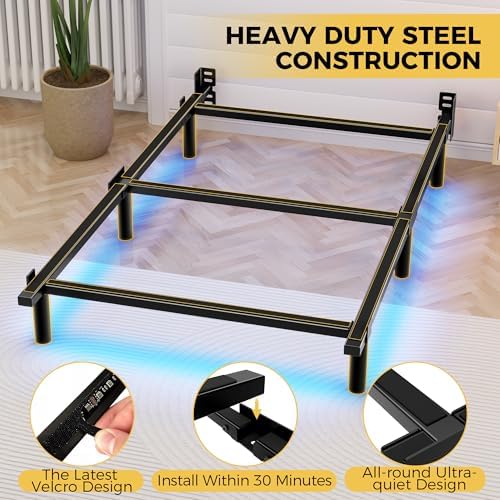 Twin Bed Frame with LED Lights, 7 Inch Heavy Duty Metal Base for Box Spring