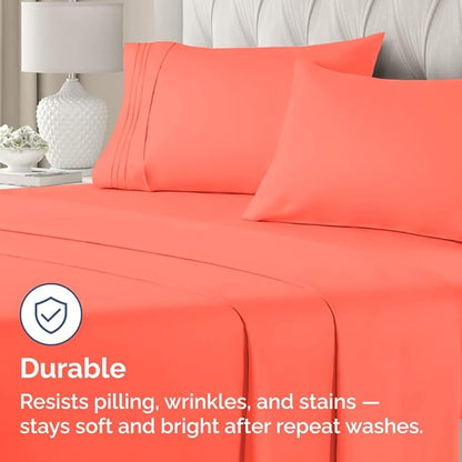 King Standard Pillow Cases Set of 4 - Soft Hotel Quality Pillowcase Covers - Comfy Bedding for Women, Men, Kids & Teens - Machine Washable Pillow Protectors - 4 Piece Set - King Standard Size Coral
