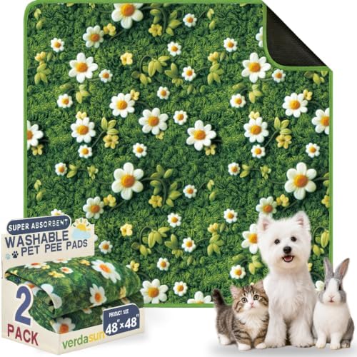 Washable Pee Pads for Dogs, Reusable Puppy Potty Training Pads, Ultra-Absorbent Thick Waterproof Leak-Proof Non-Slip Pads & Mat for Crate, Playpen, Floor, Whelping & Housebreaking , 2 Pack 48"x48"
