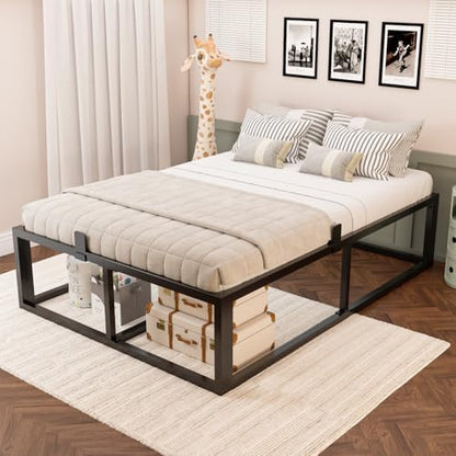 Bilily 18 Inch King Bed Frame with Steel Slat Support,Heavy Duty Metal Platform Bed Frame King Size Mattress Foundation,No Box Spring Needed,Easy Assembly,Noise Free,Black