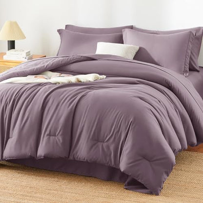 HIMEET Full Comforter Set, 7-Piece Point-Quilted Bed in a Bag, Dusty Purple