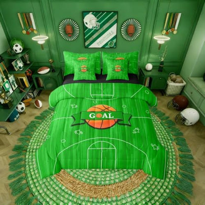 Erosebridal Green Boys Kids Ball Games Boys Basketbal King 7-Piece Comforter Set | Sports Theme Gaming Pattern Sheets and Pillowcases Geometric Bed in A Bag Playground Bed Sets