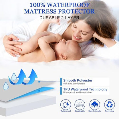 Sufdari Queen Mattress Protector,Waterproof Mattress Protector,Fitted Sheet Style Mattress Cover with 18" Deep Pocket,Washable and Comfortable-Dolphin,Queen