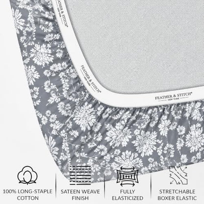 Feather & Stitch 100% Cotton Sateen 500 TC Full Size Bed Sheet Set