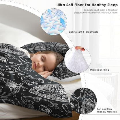 Pamnest Comforter Set King Size, Medieval Retro Soft 3 Pcs Bedding for Kids and Adults, Gothic Vintage Skull Comforter Set with 2 Pillowcases, for Bedroom Bed Decor