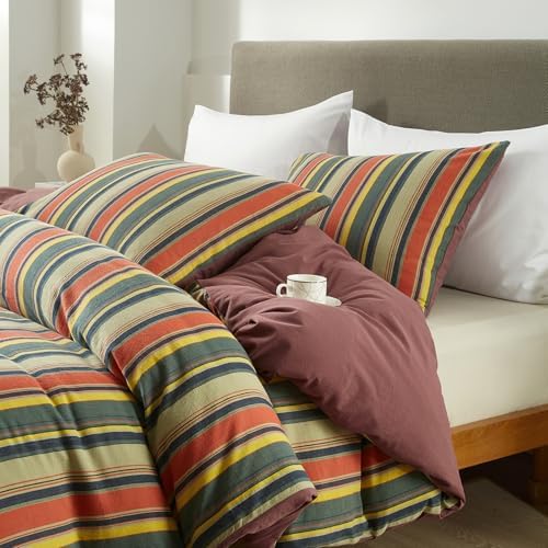 mixinni Twin XL Size Comforter Set 3 Pieces, Vintage Colorful Striped Washed Cotton Reversible Comforter with 2 Pillowcases, All Season Lightweight Bedding for Women & Men, Retro Mid-Century Style
