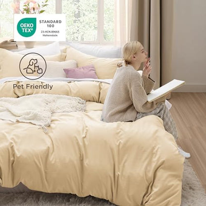 Bedsure Alabaster Gleam Duvet Cover King Size - 3 Pieces Prewashed Cotton-Like Polyester Extra Soft Bedding Set, Includes 1 Duvet Cover 104x90 Inches with Zipper Closure & 2 Pillow Shams, No Comforter