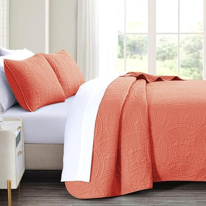 akkialla Coral Twin Quilt Set,Ultrasonic Lightweight Bedspread Coverlet for Modern Minimalist Bedroom,Soft Microfiber Coin Pattern Bedding,2-Piece (1 Quilt,1 Pillow Sham)