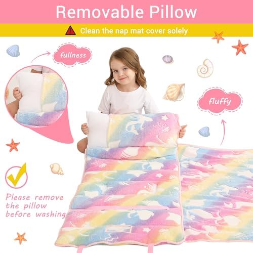 Lasoftan Toddler Nap Mat with Pillow and Blanket, Extra Large Rolled Napping Mats,Slumber Bags for Boys Girls,Kids Sleeping Bag for Daycare, Preschool Travel Camping