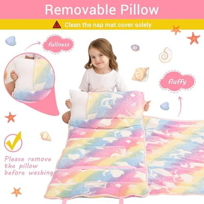 Lasoftan Toddler Nap Mat with Pillow and Blanket, Extra Large Rolled Napping Mats,Slumber Bags for Boys Girls,Kids Sleeping Bag for Daycare, Preschool Travel Camping