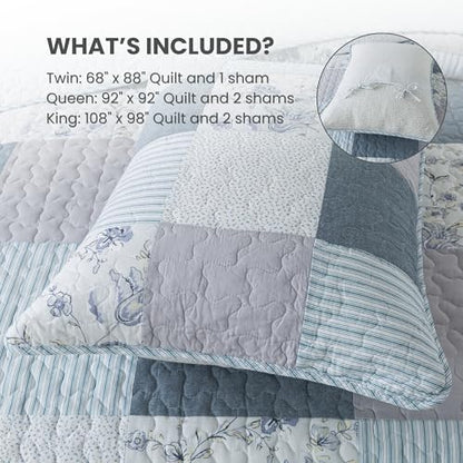 SLPR - Coastal Dream Cotton Quilt Set, Patchwork Bedding, Queen and 2 Shams