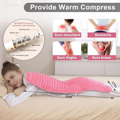 Heating Pad Electric Heat Pad, Hot Heated Pad,Multiple Temp and Timer Settings,Suitable for Shoulders, Neck, arms, Abdomen, Back, Legs, etc (Light Pink, 40"X20")