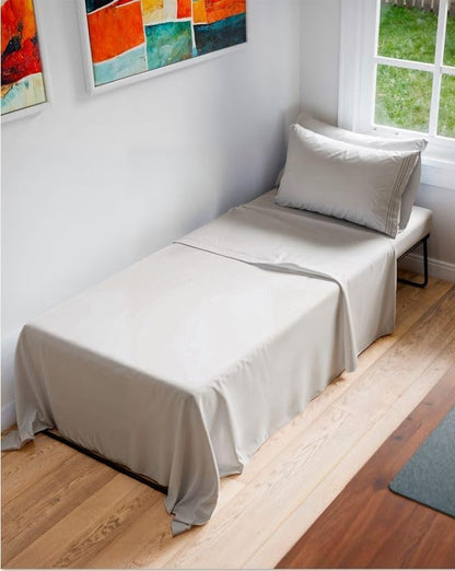 Cot Sheet Set 30” x 75” – 4 Piece Cot Size Narrow Twin Mattress Sheets – Ideal for Camper Bunk, RVs, Bunks, Day Care & Camping - Fits 6” to 10” Mattress, Ultra-Soft, Breathable & Cooling - Light Grey