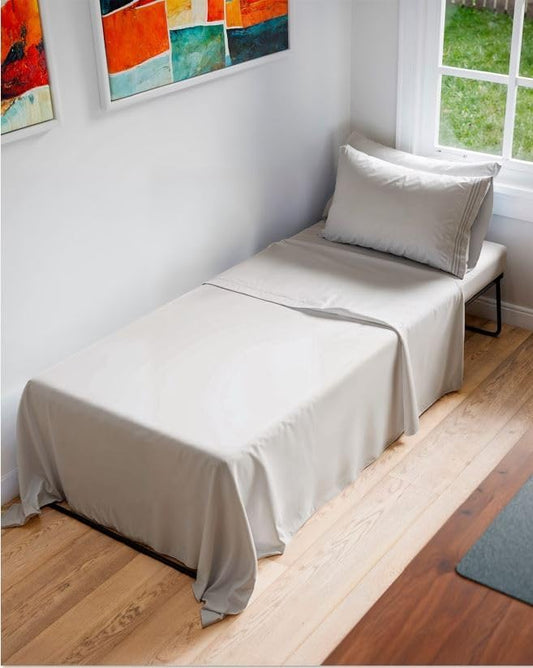 Cot Sheet Set 30” x 75” – 4 Piece Cot Size Narrow Twin Mattress Sheets – Ideal for Camper Bunk, RVs, Bunks, Day Care & Camping - Fits 6” to 10” Mattress, Ultra-Soft, Breathable & Cooling - Light Grey