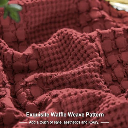 PHF Cotton Waffle Weave Euro Sham Covers 26" x 26", Wine Red, No Insert