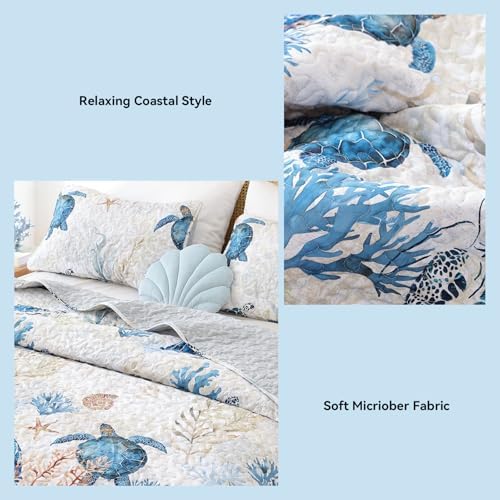 weigelia Coastal Quilt Twin Size, Sea Turtle Lightweight Summer Bedding