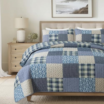SLPR - Blue Symphony Cotton Quilt Set, Patchwork Bedding, Queen and 2 Shams