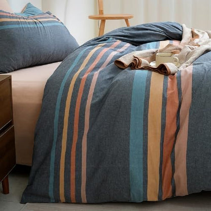 LifeTB Striped Comforter Set Queen Size Multi-Colored Stripes Pattern Comforter Fluffy Bed Set 3 Pieces Lightweight Bedding Comforter Modern Soft Patchwork Stripe Comforter Set with 2 Pillowcases
