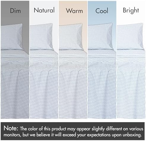 RUVANTI 100% Cotton Twin Sheets, Percale Weave Twin Sheet Set, Houndstooth