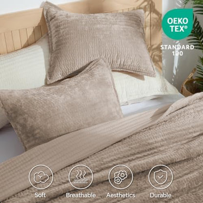 BEDELITE Velvet Quilt Set King Size, Luxury Velvet Comforter Bedding