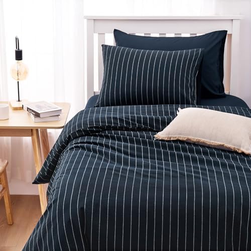 Wake In Cloud Striped Cotton Duvet Cover Set, Navy Blue, Twin/Twin XL