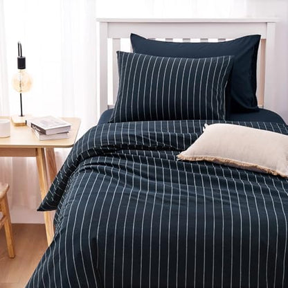 Wake In Cloud Striped Cotton Duvet Cover Set, Navy Blue, Twin/Twin XL