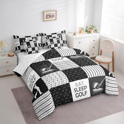 Erosebridal Golf Bedding Comforter Set with Sheets - Sports Twin Bedding Sets for Boys, 7 Pieces Golf Patchwork Comforter Sets for All Season, Lightweight Soft Sports Themed Bed in A Bag