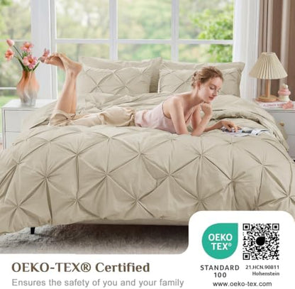 JOLLYVOGUE Twin Comforter Set 5 Pieces - Bed in a Bag Twin for All Season, Pintuck Bedding Comforter Sets with Comforter, Flat Sheet, Fitted Sheet and Pillowcases & Shams, Linen