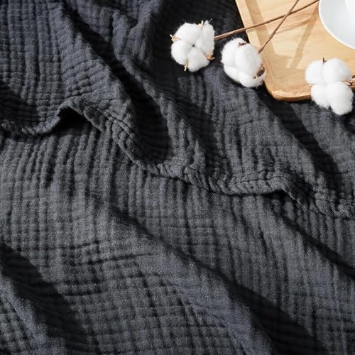 EMME Muslin Blankets for Adults Throw Blanket for Couch Breathable Gauze Soft Lightweight Airy Black King 108" x 90"
