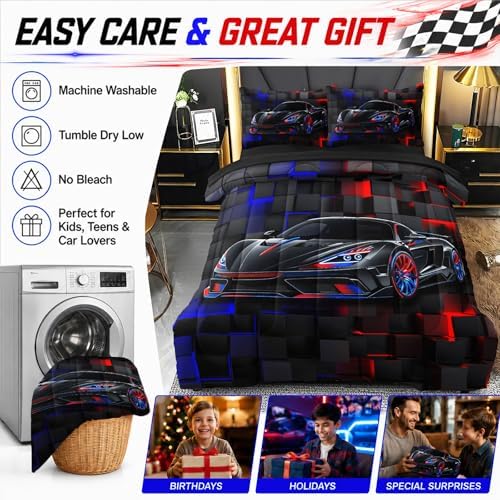 3 Pcs Twin Car Bedding Sets for Boys, Race Car Twin Comforter Set for Boys Teens, Twin Boy Bedding Set